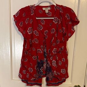 Vintage American Blues Red and Blue Floral Blouse